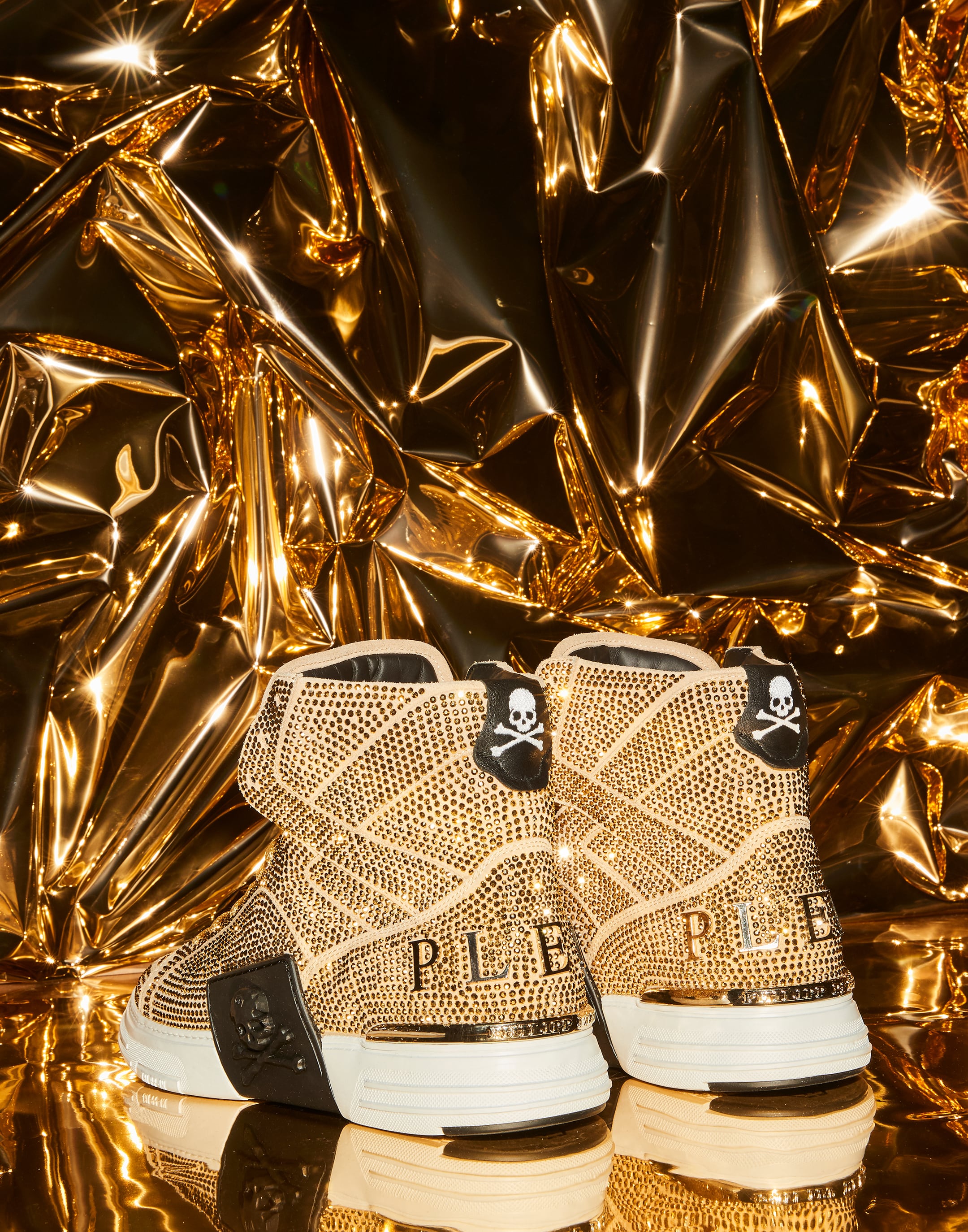 HI-TOP SNEAKERS MONEY KICK$ SUEDE GOLD SKULL | Philipp Plein