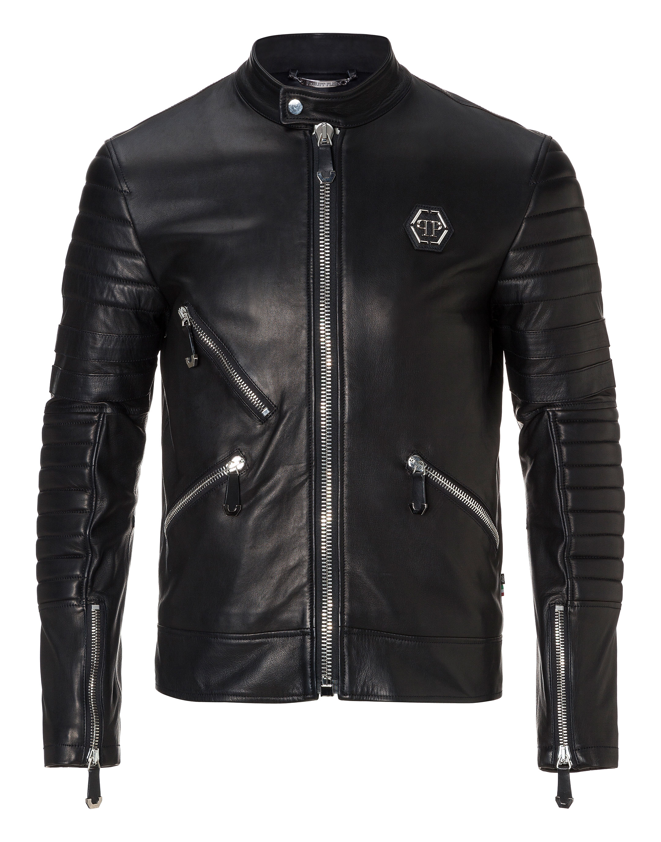 philipp plein black leather jacket