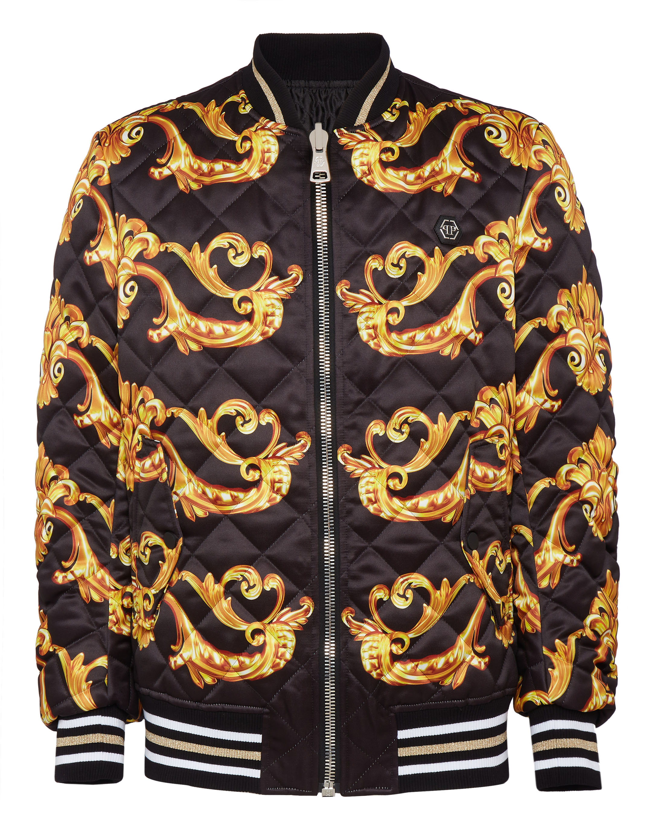 HOT Louis Vuitton Luxury Brand Gold White Brown Bomber Jacket
