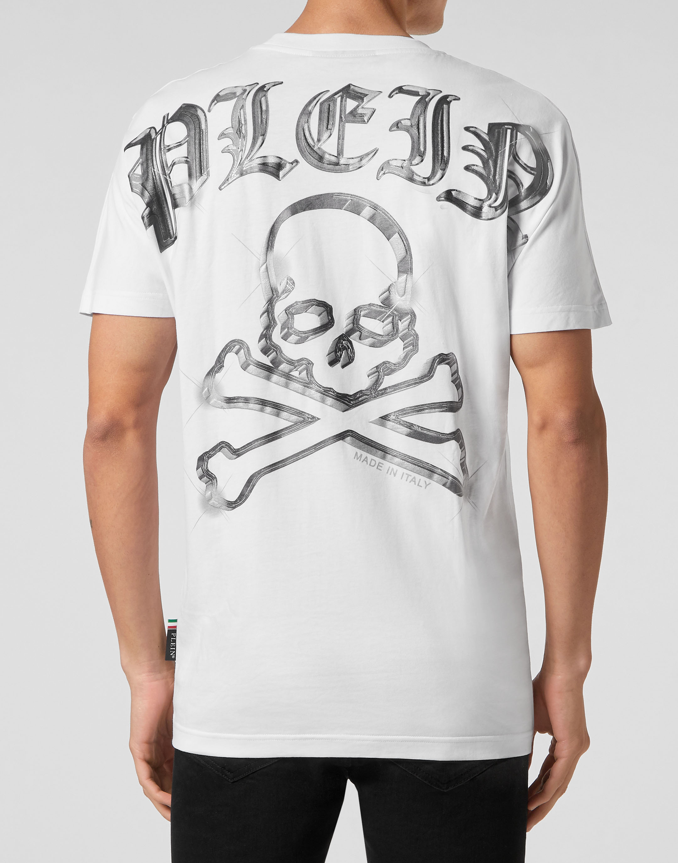 Tシャツ・カットソー PHILIPP PLEIN Men T Shirts MTK6187 WHITE T-shirt Round Neck SS Kimono Cut Skull&Bones | Philipp Plein