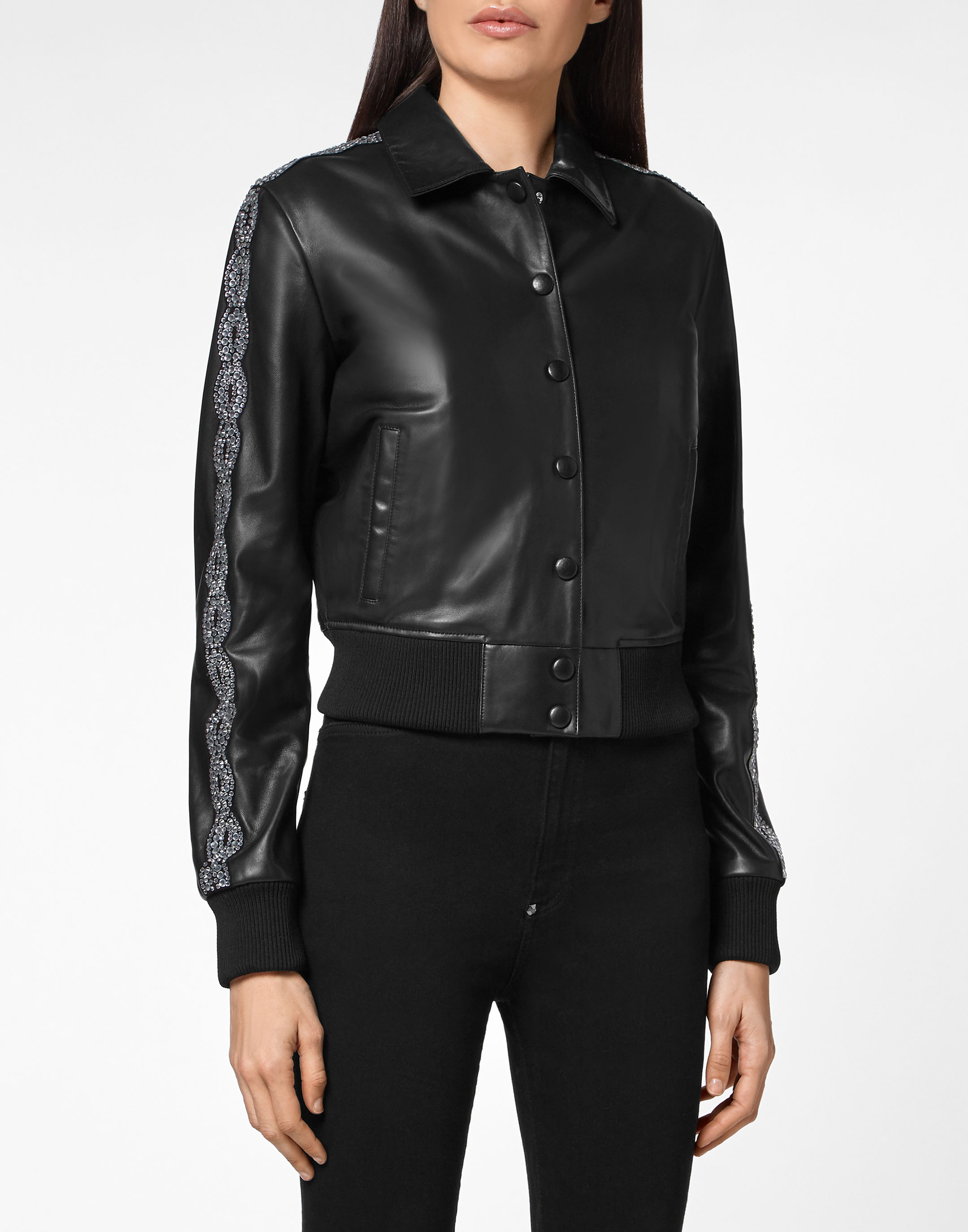 Leather Bomber Stardust Crystal Plein