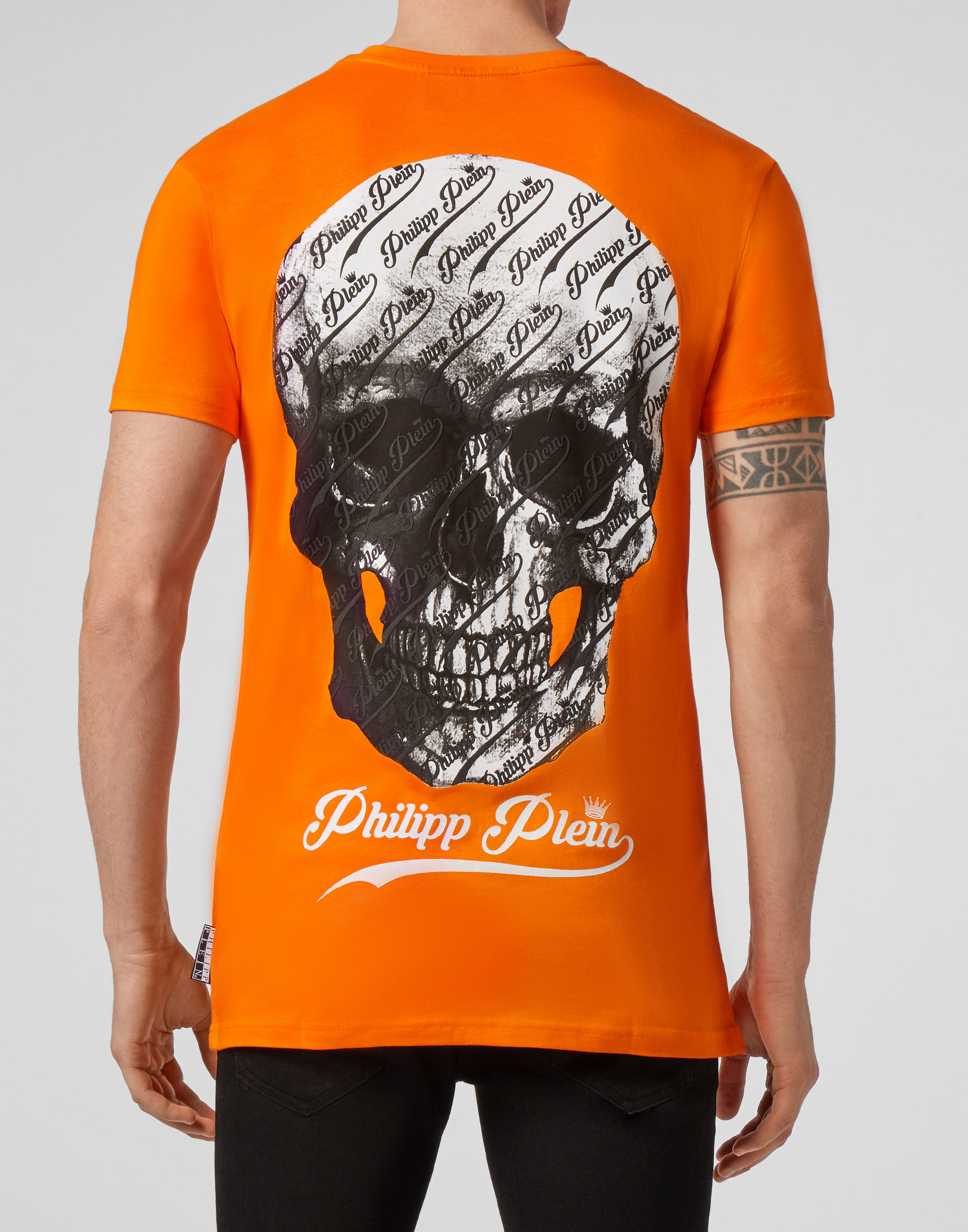philipp plein orange skull t shirt