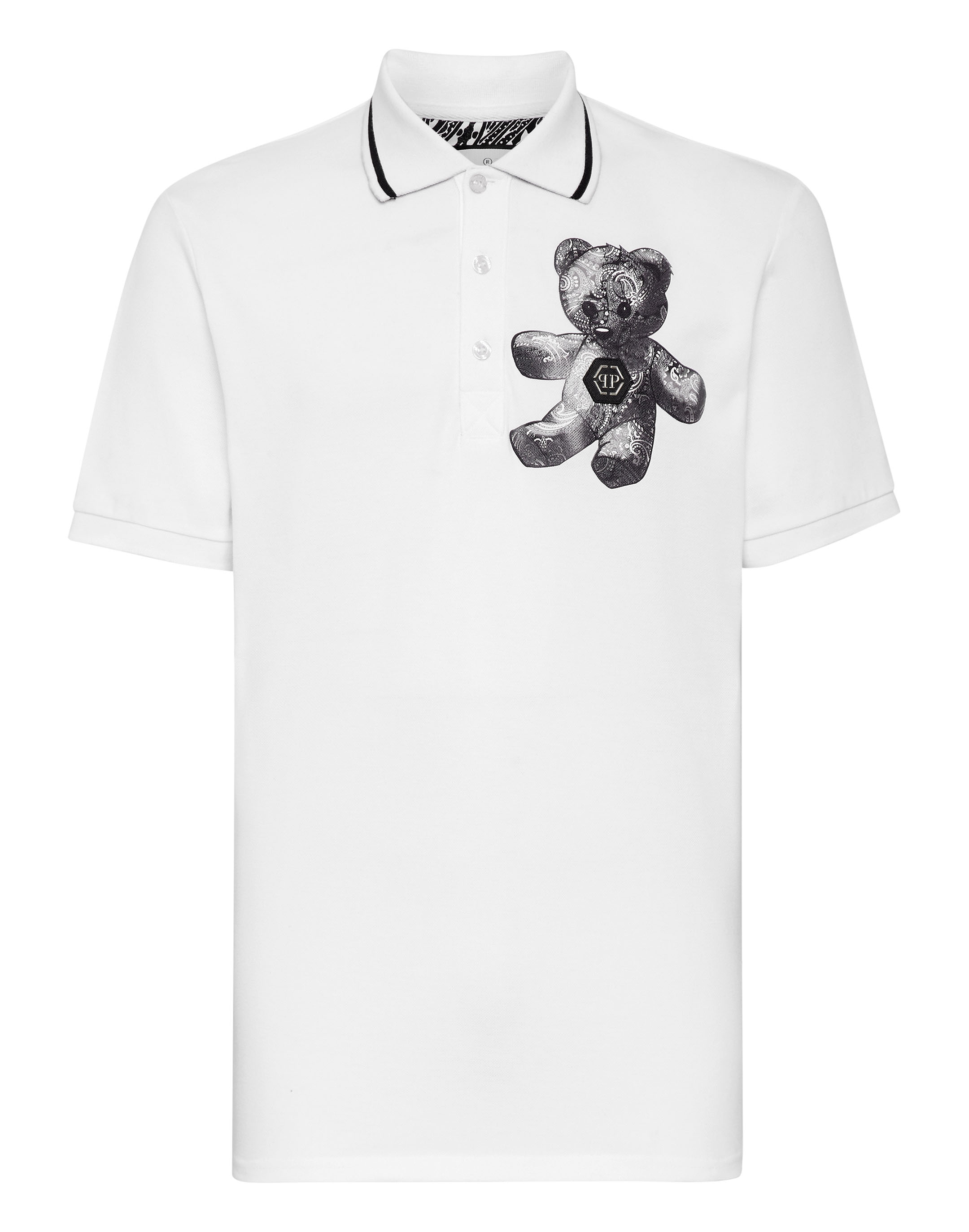 Tシャツ・カットソー PHILIPP PLEIN Men Polo Shirts FADC MTK7349 PJY002N01 WHITE Slim Fit Polo shirt SS Paisley Teddy Bear | Philipp Plein Outlet