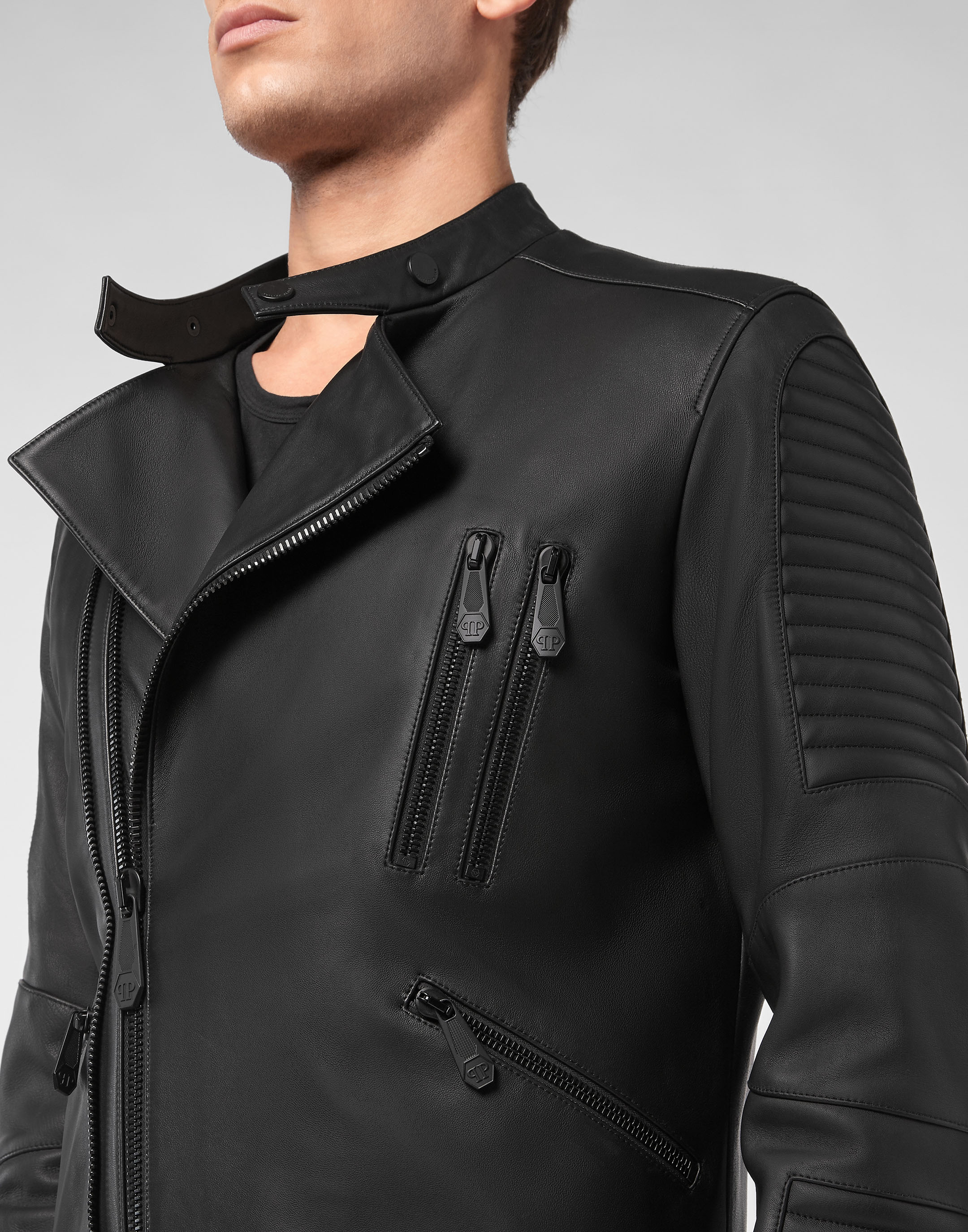 Leather Biker Jacket Crystal Skull Philipp Plein Outlet