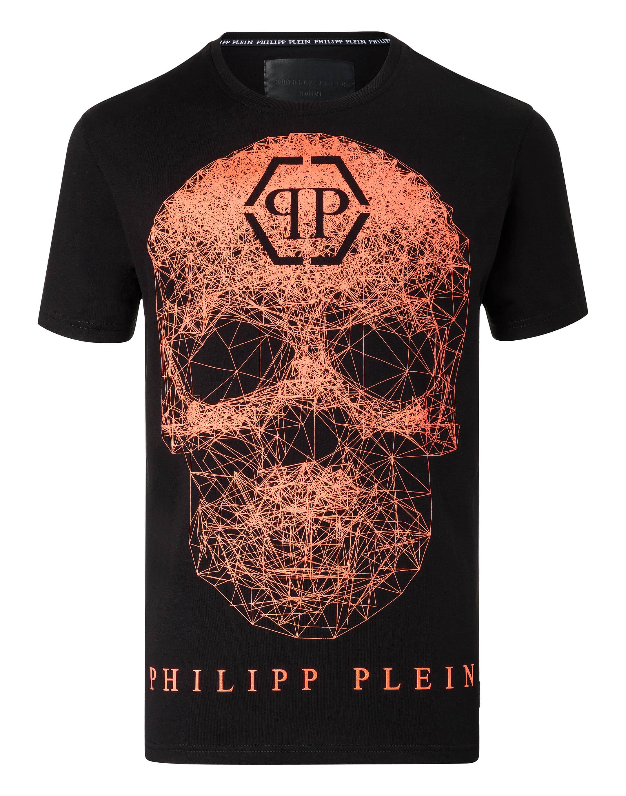 philipp plein orange skull t shirt