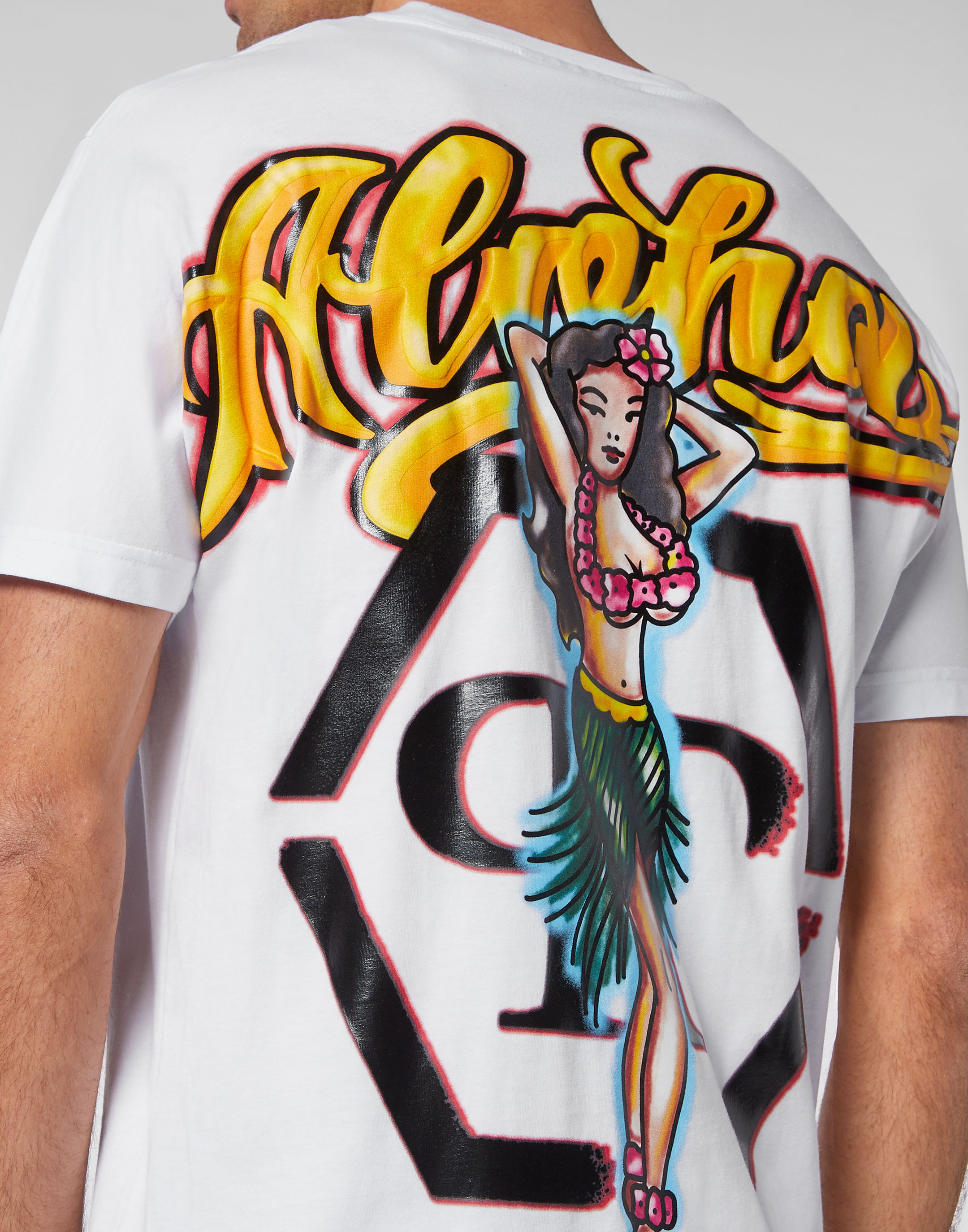 Tシャツ・カットソー Philipp Plein SACC MTK6077 PJY002N ROUND NECK HAWAII T-shirt T-shirt Round Neck SS Hawaii | Philipp Plein Outlet