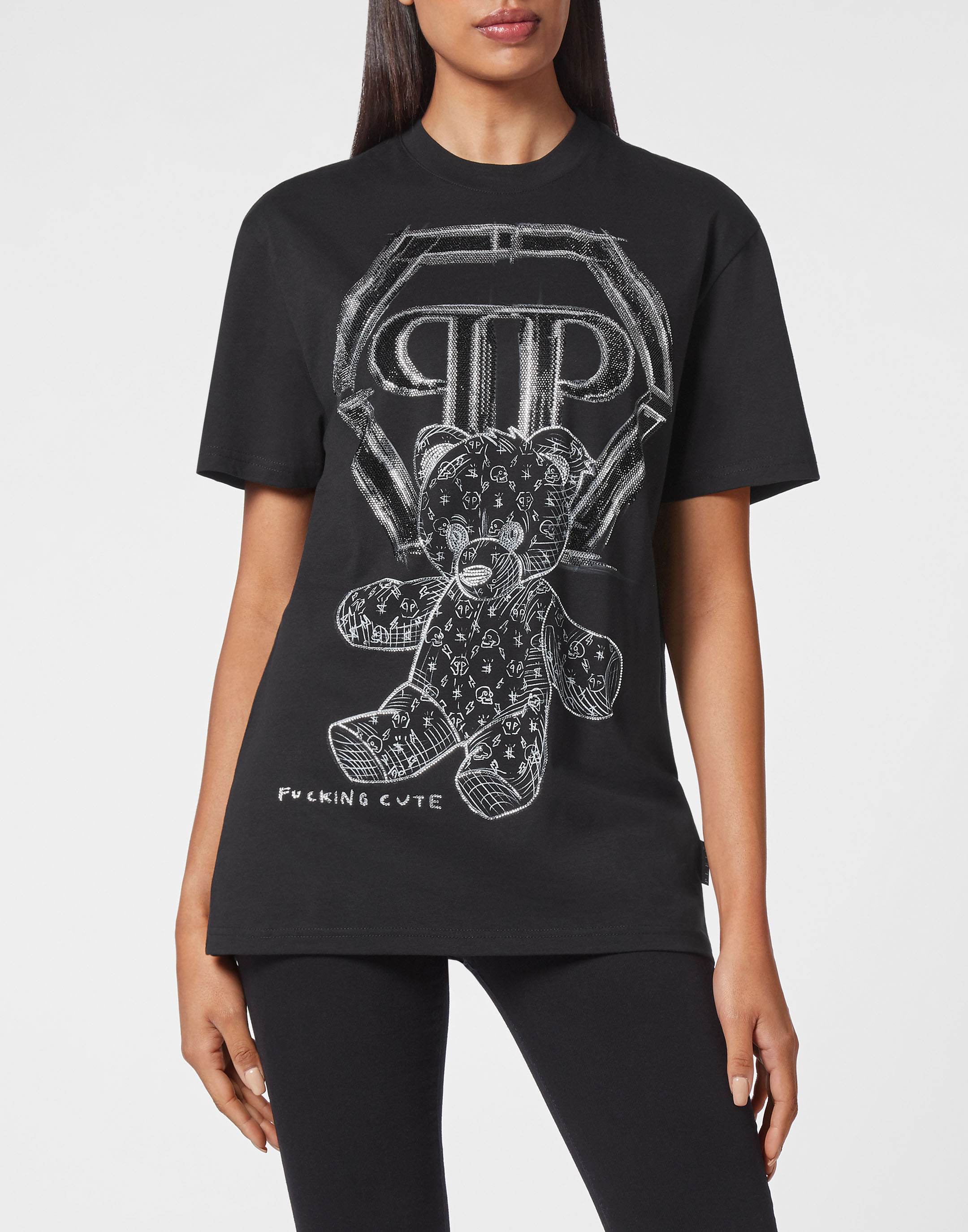 【 PROJECT】24SS★ Queen Bear T-shirt T-shirt Round Neck SS Man Fit Teddy Bear with Crystals