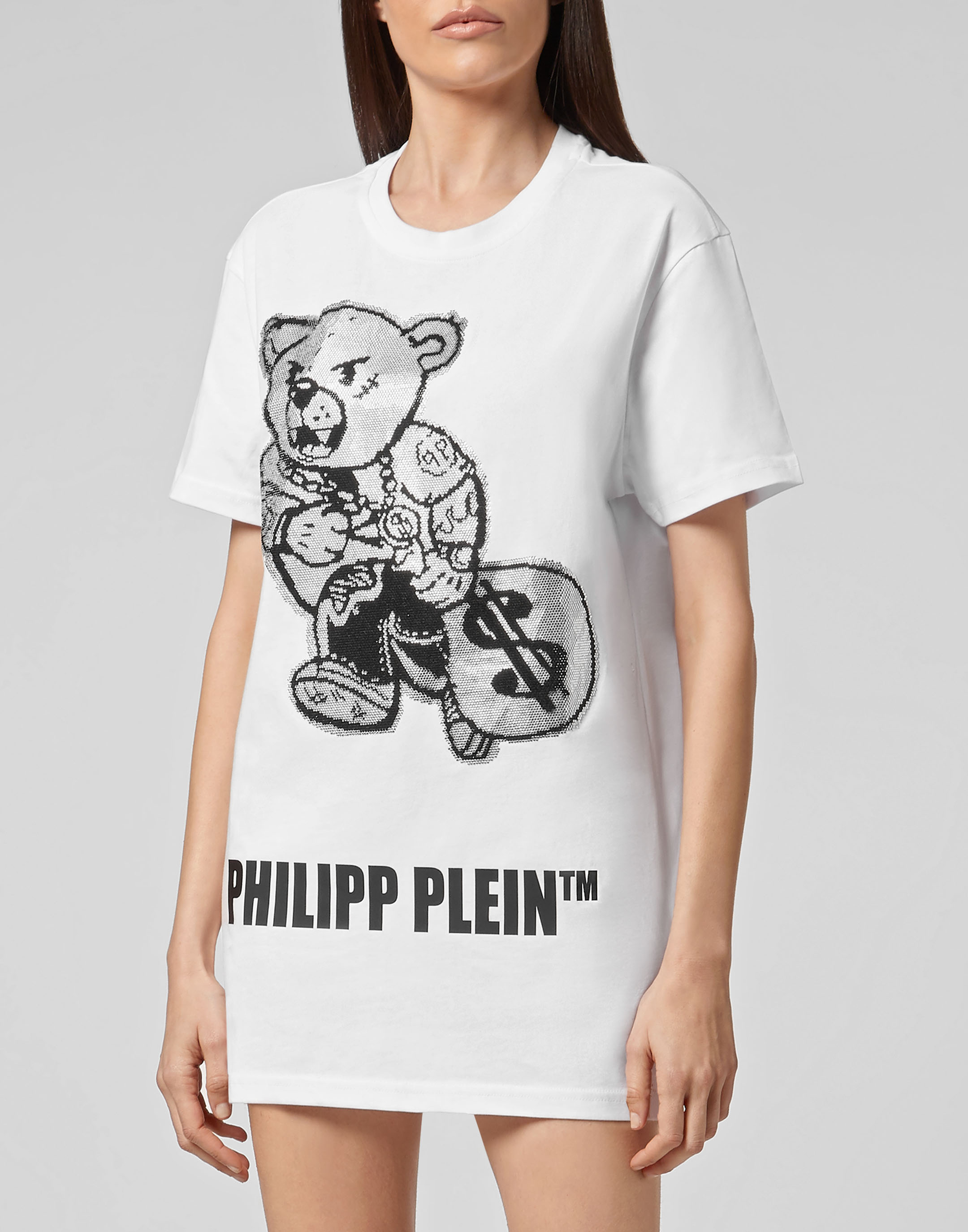 Philipp Plein T-Shirt - Ours en peluche - Gris Chiné av. Strass