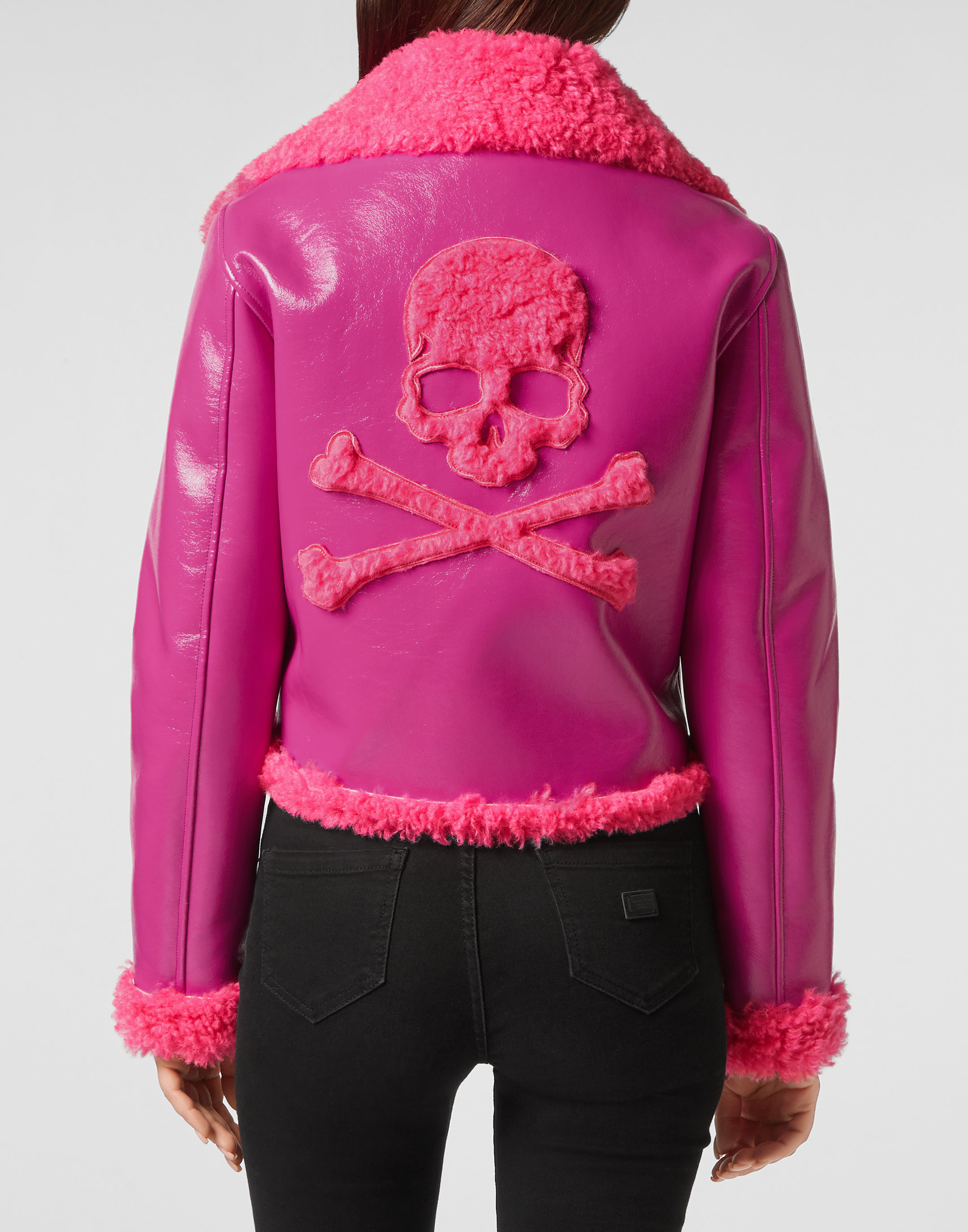 Eco Shearling Short Biker Jacket Skull&Bones | Philipp Plein Outlet