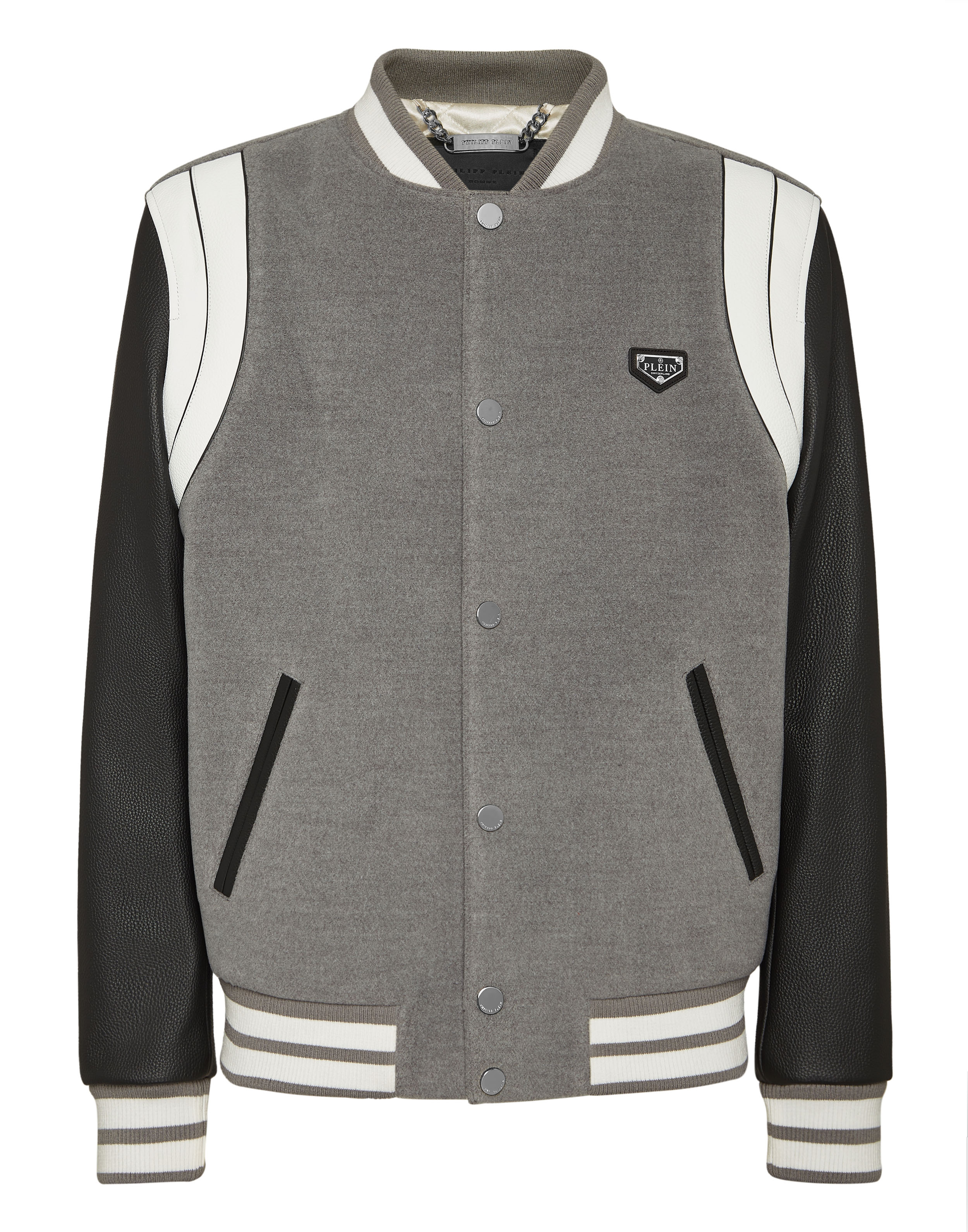Bomber Jacket Leather Sleeves College | Philipp Plein Outlet